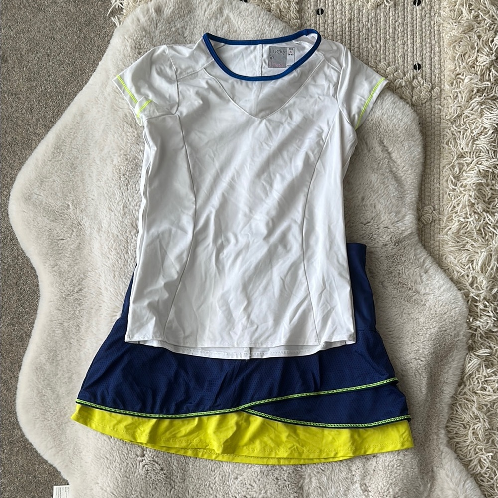 Lucky in Love White and Navy Skirt set